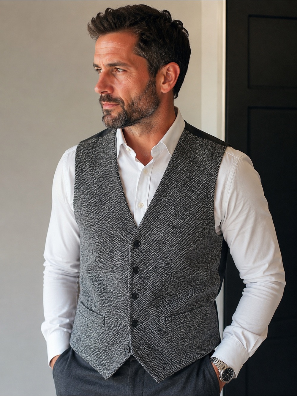 Brooks Brothers 1818 Harris Tweed Wool Vest 42R Gray Herringbone